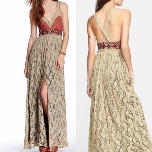 Free People Dresses & Skirts - Free People Sz 6 Maxi Antique Style Lace Dress